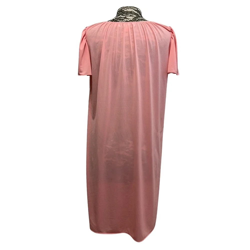 Vintage 80s Miss Elaine Classic‎ Nightgown Sleepwear Pink Nylon Embroidered S - Picture 2 of 11